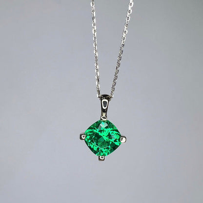 Cushion Cut Green Emerald Pendant Necklace, Emerald 14k Gold May Birthstone Pendant, Dainty Cushion Cut Ladies Necklace Bridal Gift    #6160