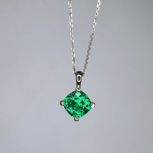 Cushion Cut Green Emerald Pendant Necklace, Emerald 14k Gold May Birthstone Pendant, Dainty Cushion Cut Ladies Necklace Bridal Gift    #6160