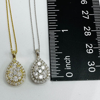 Diamond cluster pendant necklace 14K solid gold, everyday diamond necklace pear shaped unique diamond dainty layering pendant necklace #7806