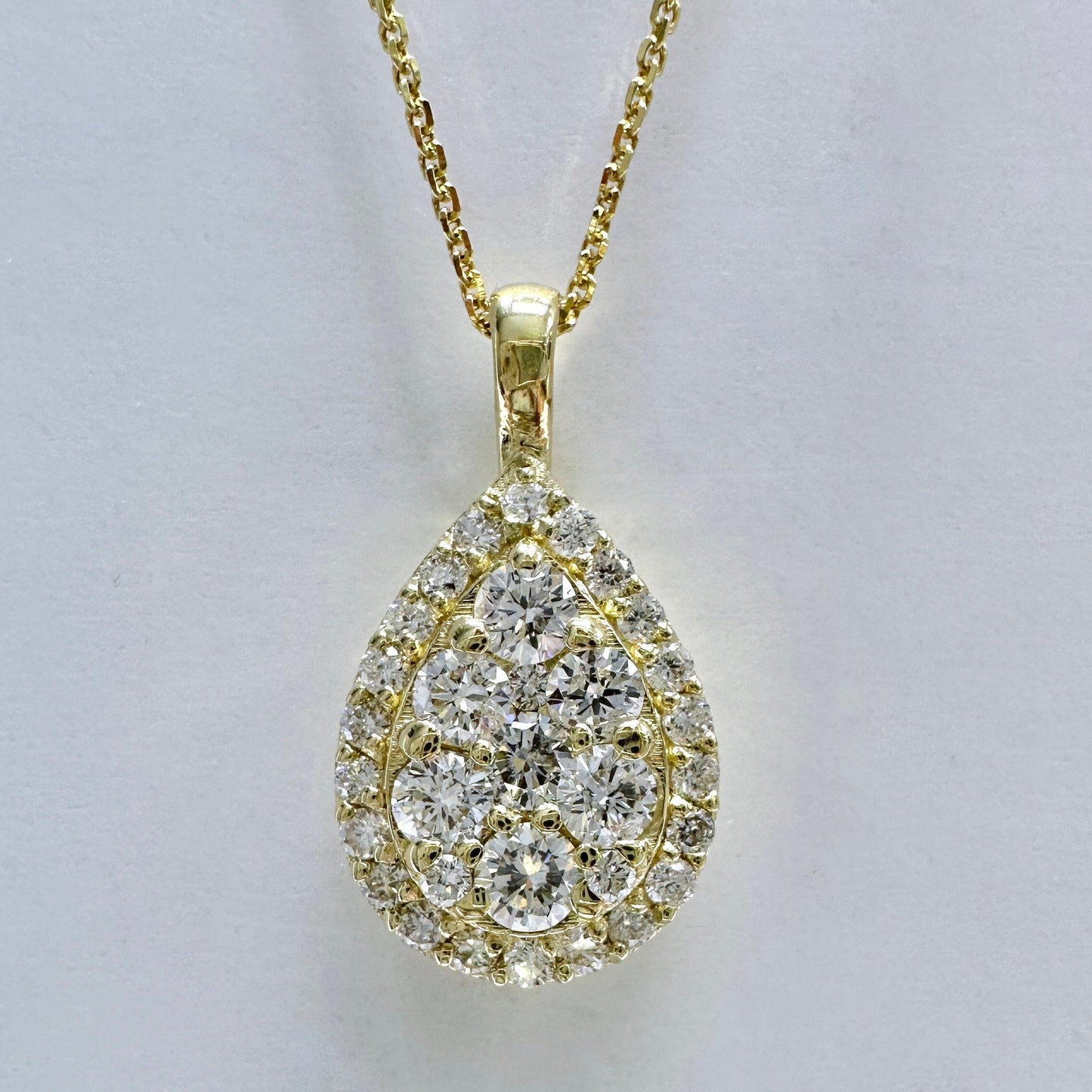 Diamond cluster pendant necklace 14K solid gold, everyday diamond necklace pear shaped unique diamond dainty layering pendant necklace #7806