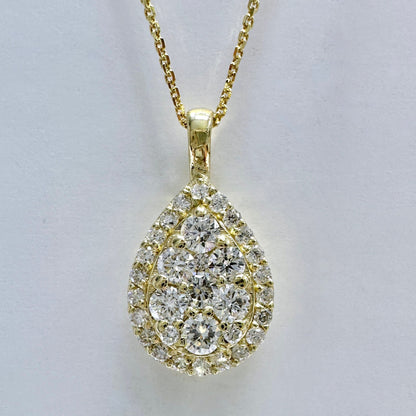 Diamond cluster pendant necklace 14K solid gold, everyday diamond necklace pear shaped unique diamond dainty layering pendant necklace #7806