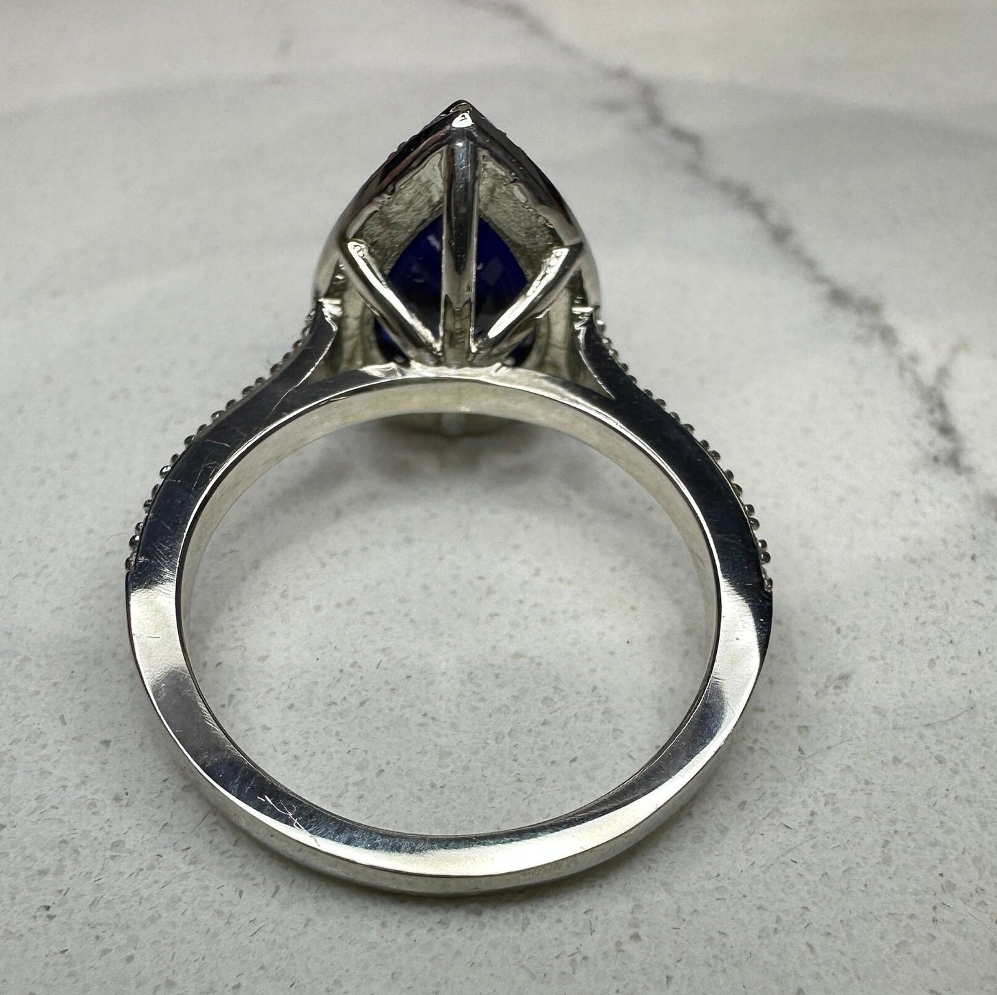 Blue sapphire engagement ring, with natural diamond halo, 3.45ctw, 14k white gold wedding ring #5977