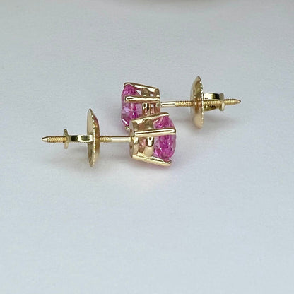 Pink Sapphire Earrings, Round Brilliant Stud Earrings,  1.00ctw. Earrings, Birthstone Earrings, 14K White Gold,  #6435