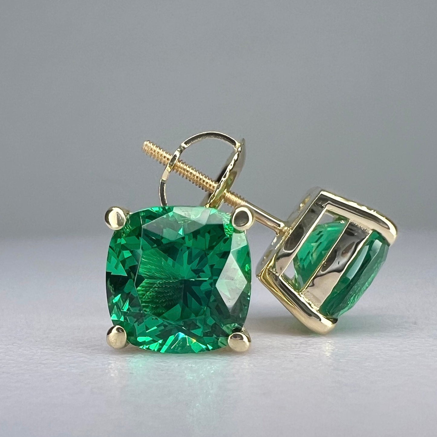 Stud Earrings Cushion Cut Green Emerald 14K White Gold Emerald  Stud Earrings, Simple Emerald Earrings May Birthstone Studs minimalist #5725