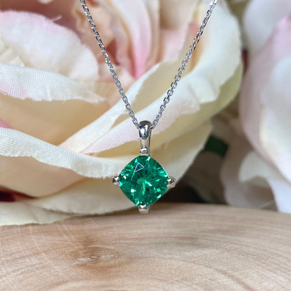 Cushion Cut Green Emerald Pendant Necklace, Emerald 14k Gold May Birthstone Pendant, Dainty Cushion Cut Ladies Necklace Bridal Gift    #6160