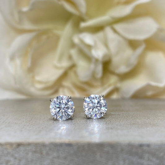 Simulated Diamond Stud Earrings 14K White Gold Unisex, 2.00 Carat Stud Earrings Round Stud Earrings #5667 White Gold Stud Earrings Unisex