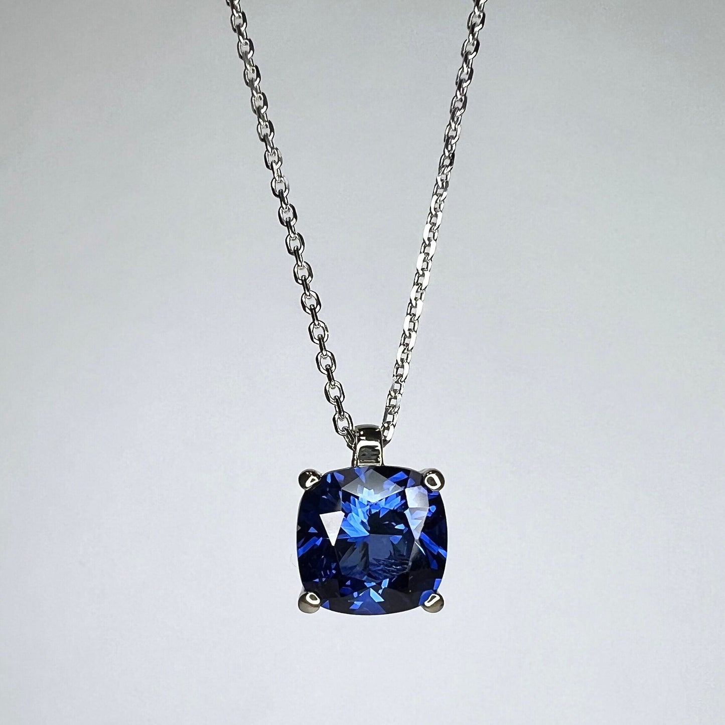 Cushion cut blue sapphire necklace 14k white gold, Dainty sapphire pendant necklace layering something blue necklace handmade jewelery #5726