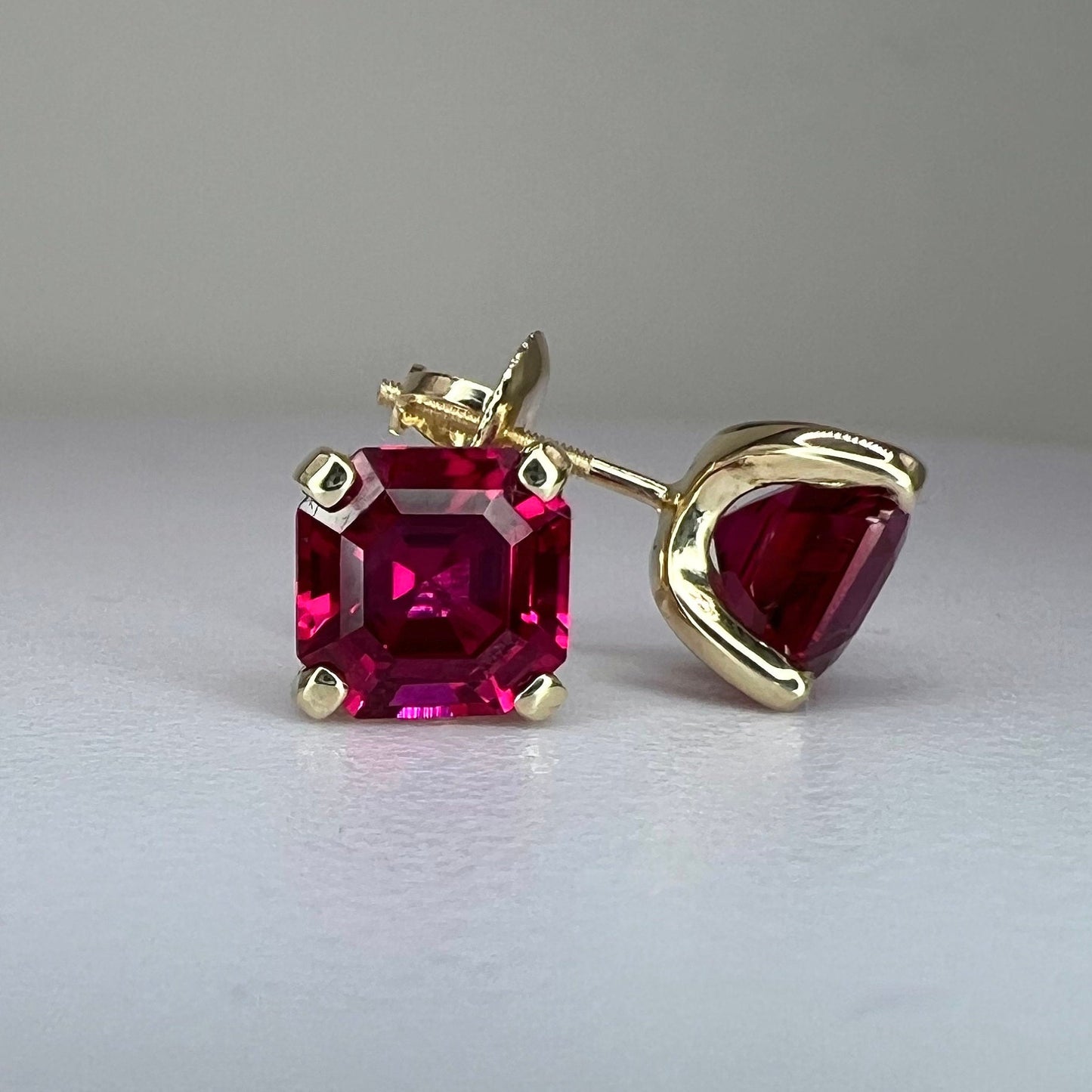 Asscher Cut Ruby Stud Earrings 14K White Gold, Stud Earrings Unisex Gold, Ruby Earrings Gold, Small Ruby Stud Earrings, Holiday Gift