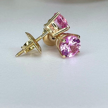 Pink Sapphire Earrings, Round Brilliant Stud Earrings,  1.00ctw. Earrings, Birthstone Earrings, 14K White Gold,  #6435