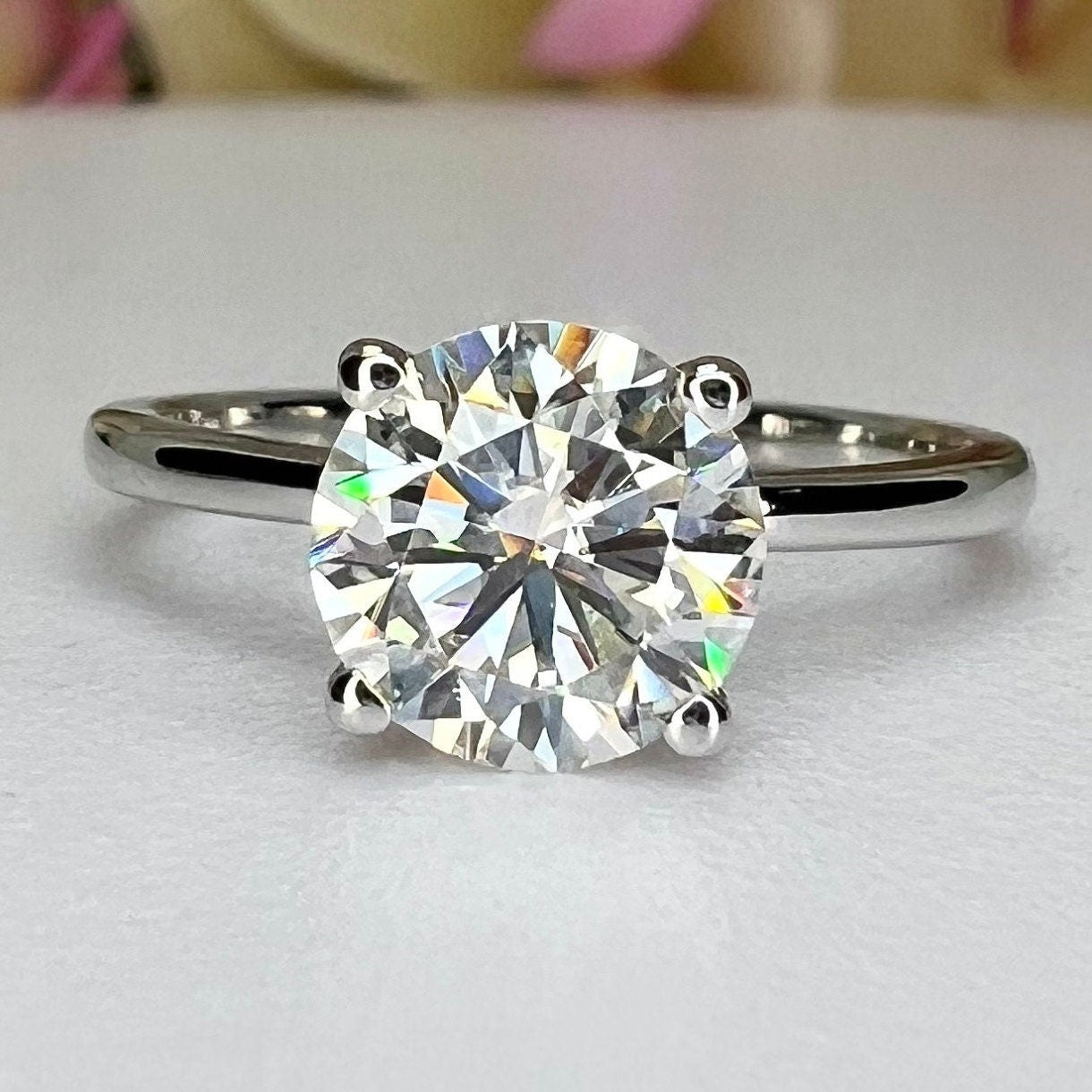 1 CT Moissanite Ring, Simple Thin Band  Round Shaped Solitaire  Moissanite Engagement Ring Moissanite Proposal Ring For Ladies, Bridal Ring