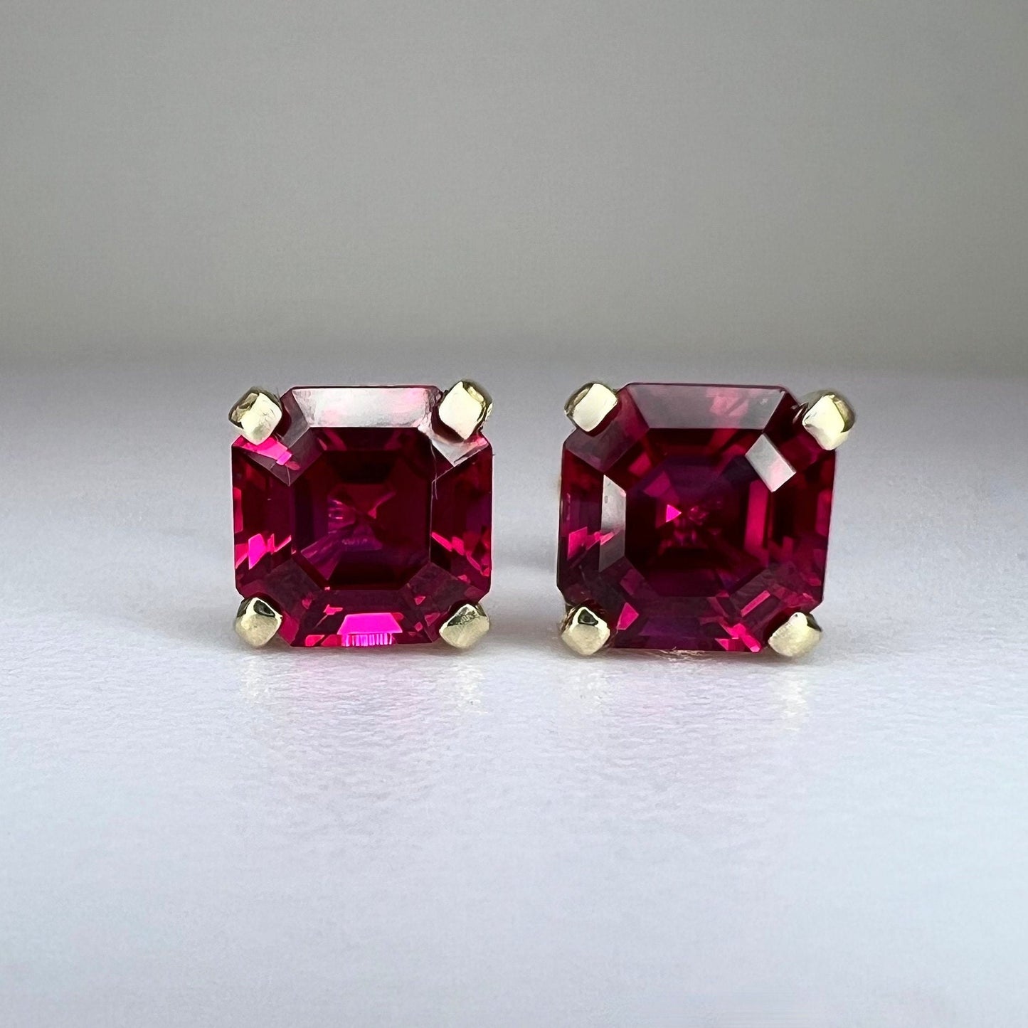 Asscher Cut Ruby Stud Earrings 14K White Gold, Stud Earrings Unisex Gold, Ruby Earrings Gold, Small Ruby Stud Earrings, Holiday Gift