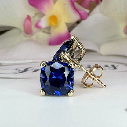 Stud Earrings Cushion Cut Blue Sapphire 14K White Gold, Sapphire Stud Earrings, Simple Sapphire Earrings  September Birthstone Studs   #5725