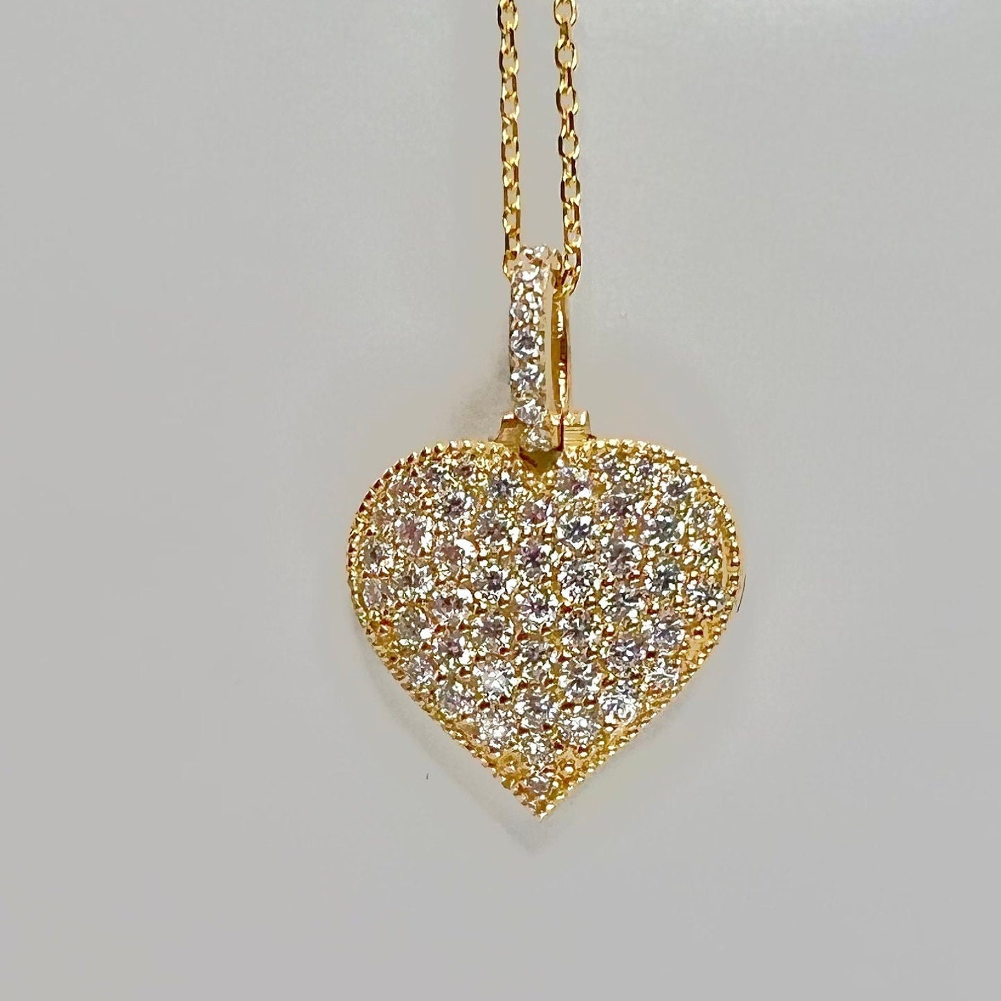 Moissanite heart pendant necklace 14K gold, cluster moissanite heart necklace, pave moissanite heart pendant, cluster heart necklace,  #7912