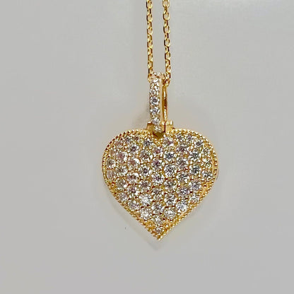 Moissanite heart pendant necklace 14K gold, cluster moissanite heart necklace, pave moissanite heart pendant, cluster heart necklace,  #7912