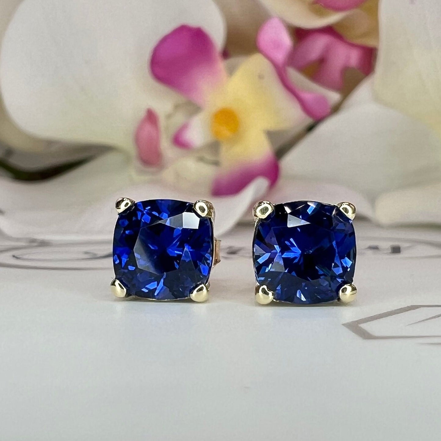 Stud Earrings Cushion Cut Blue Sapphire 14K White Gold, Sapphire Stud Earrings, Simple Sapphire Earrings  September Birthstone Studs   #5725