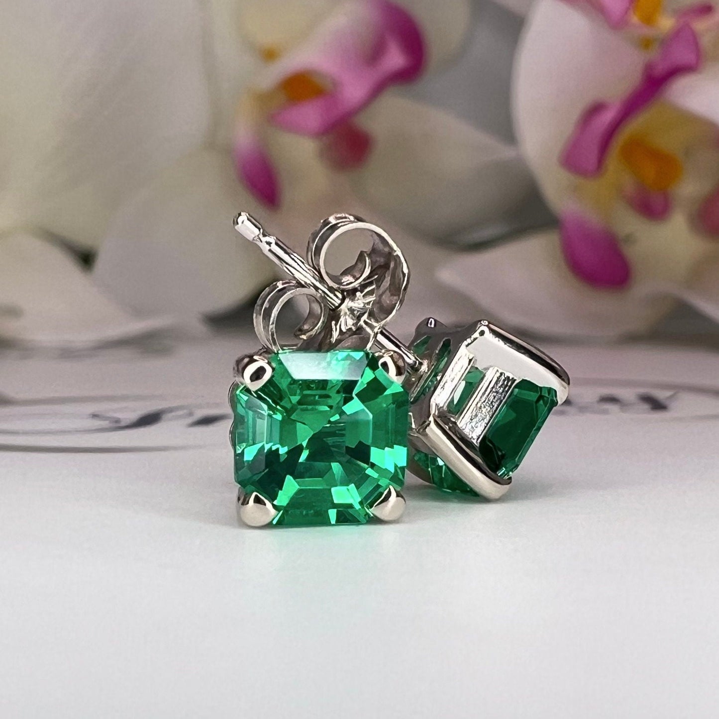 May Birthstone Earrings, Ladies Earrings, Asscher Emerald Studs, 14k Gold Earrings, Mothers Day, Birthday Gift, Infinity Jewelers USA #5519