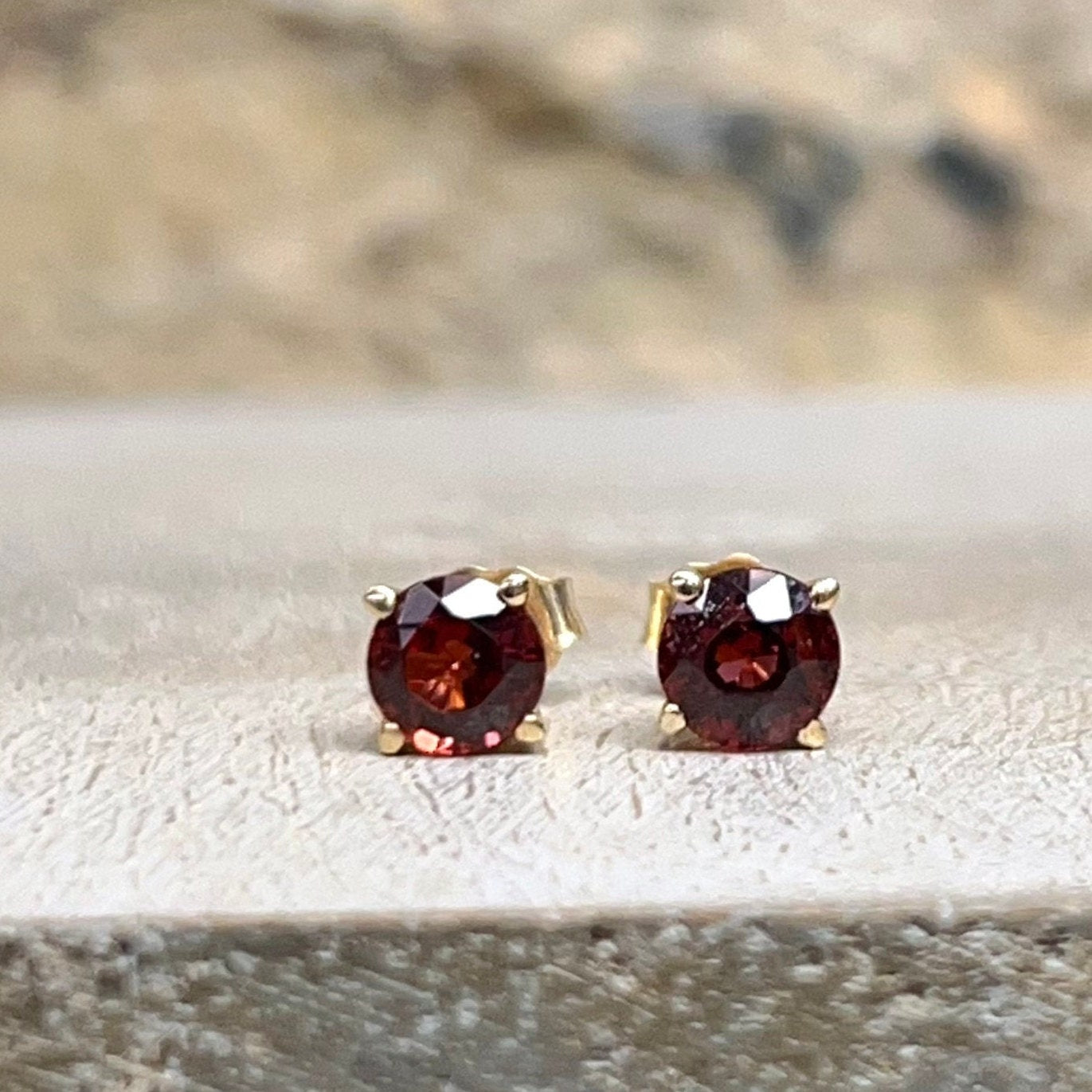 Garnet Stud Earrings 14k Yellow Gold Small Stud Earrings Garnet Unisex Stud Earrings Small Yellow Gold Garnet Earrings Dainty Earrings #5962