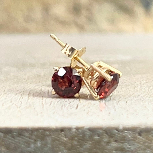 Garnet Stud Earrings 14k Yellow Gold Small Stud Earrings Garnet Unisex Stud Earrings Small Yellow Gold Garnet Earrings Dainty Earrings #5962