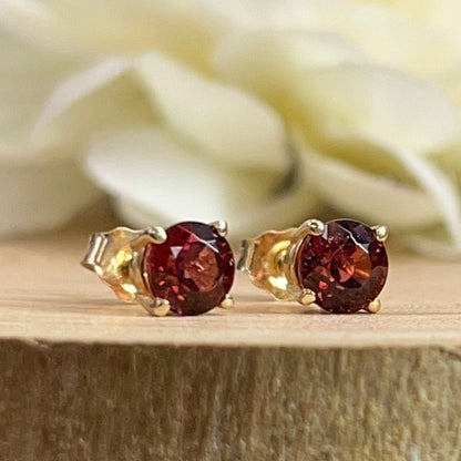 Garnet Stud Earrings 14k Yellow Gold Small Stud Earrings Garnet Unisex Stud Earrings Small Yellow Gold Garnet Earrings Dainty Earrings #5962