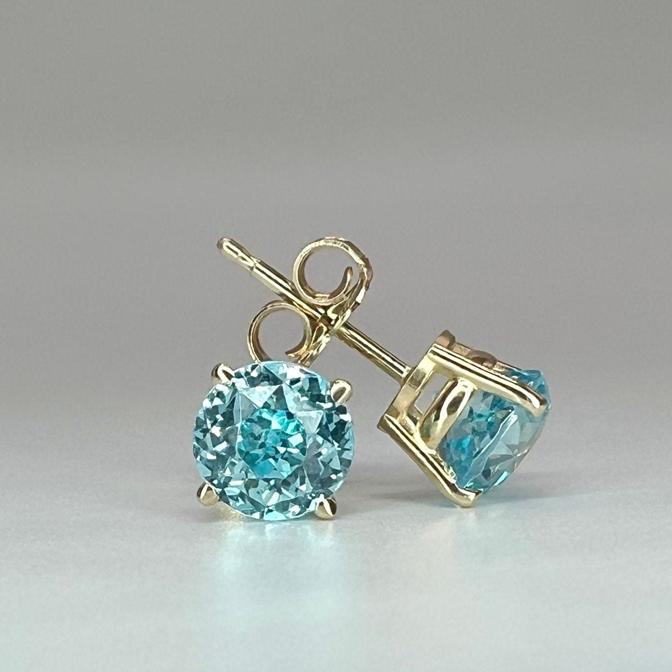 Aquamarine earrings white gold, Aquamarine stud earrings minimalist earrings everyday jewelry aquamarine gemstone earrings four prong