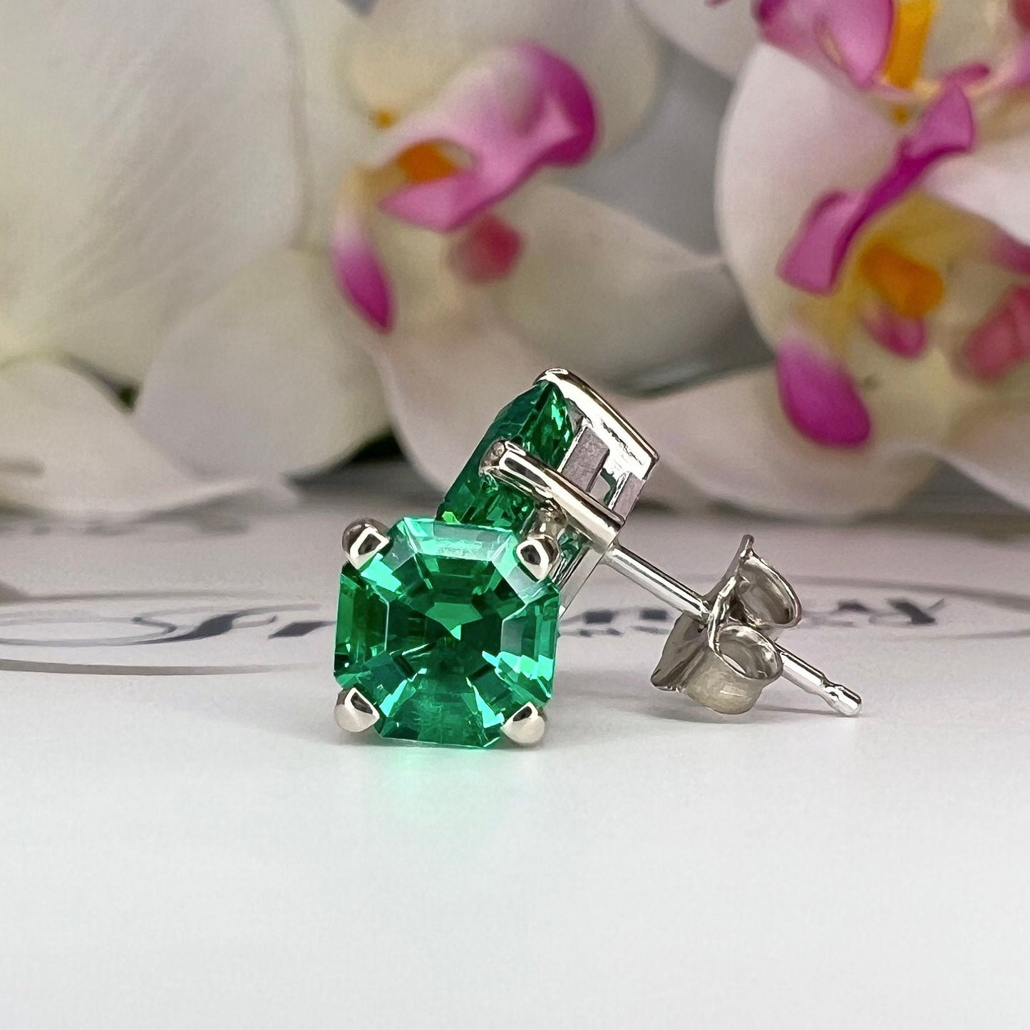 May Birthstone Earrings, Ladies Earrings, Asscher Emerald Studs, 14k Gold Earrings, Mothers Day, Birthday Gift, Infinity Jewelers USA #5519