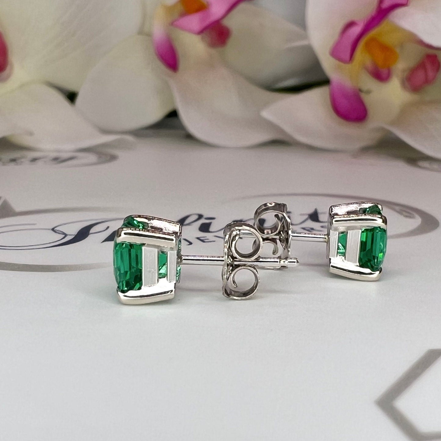 May Birthstone Earrings, Ladies Earrings, Asscher Emerald Studs, 14k Gold Earrings, Mothers Day, Birthday Gift, Infinity Jewelers USA #5519