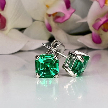 May Birthstone Earrings, Ladies Earrings, Asscher Emerald Studs, 14k Gold Earrings, Mothers Day, Birthday Gift, Infinity Jewelers USA #5519