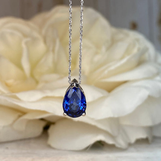 Pear Shape Blue Sapphire Pendant Necklace 14k Yellow Gold, Teardrop Sapphire Necklace, September Birthstone Necklace, Pear Necklace,  #6864