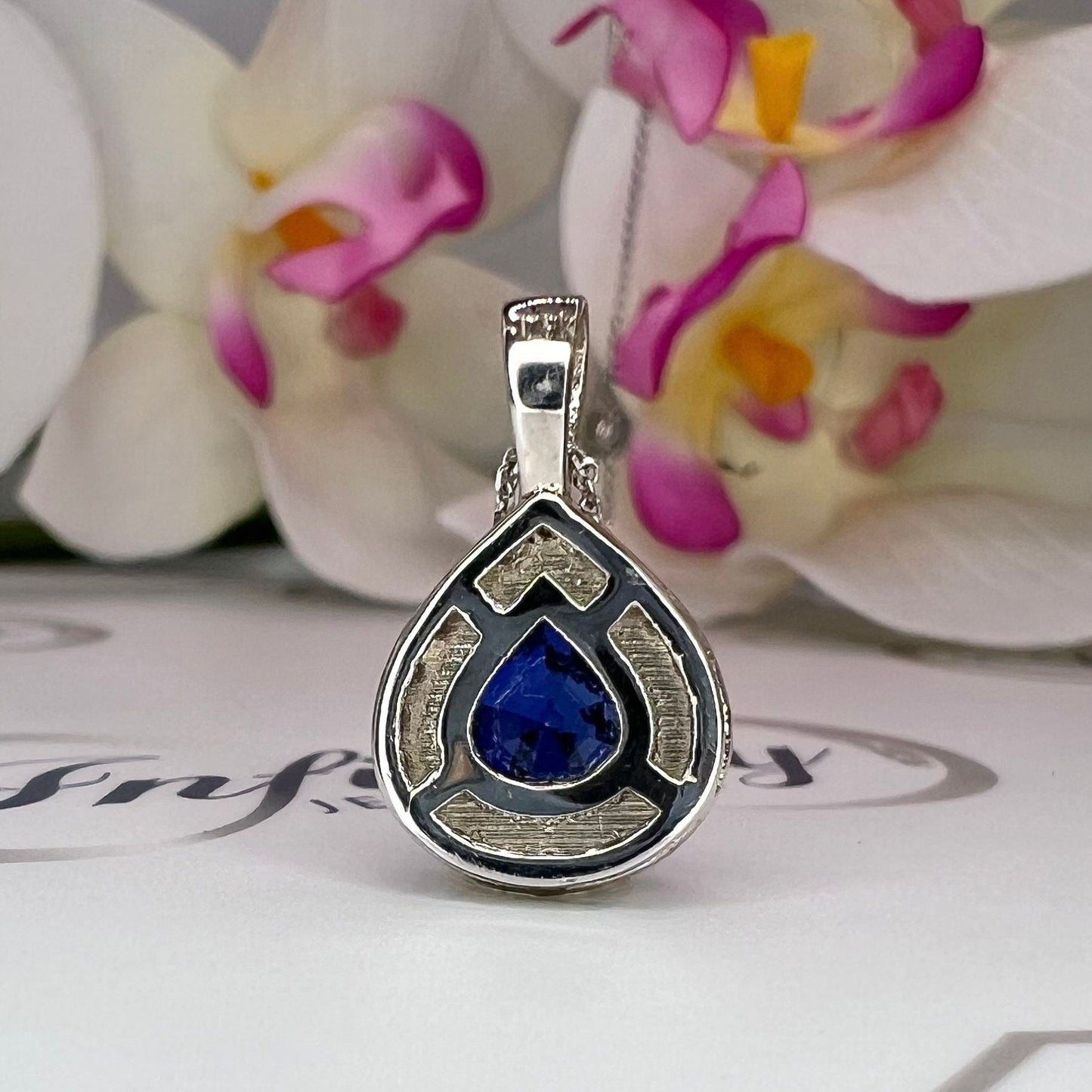 Blue Sapphire Necklace, Pear Shaped Blue Sapphire and Moissanite Halo Pendant Necklace, Dainty Layering September Birthstone Necklace