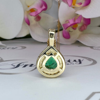 Gold Emerald Necklace, Pear Cut Emerald and Moissanite Pendant Necklace, Emerald Layering Gold Necklace, May Birthstone Necklace Women #7917