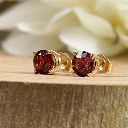 Garnet Stud Earrings 14k Yellow Gold Small Stud Earrings Garnet Unisex Stud Earrings Small Yellow Gold Garnet Earrings Dainty Earrings #5962