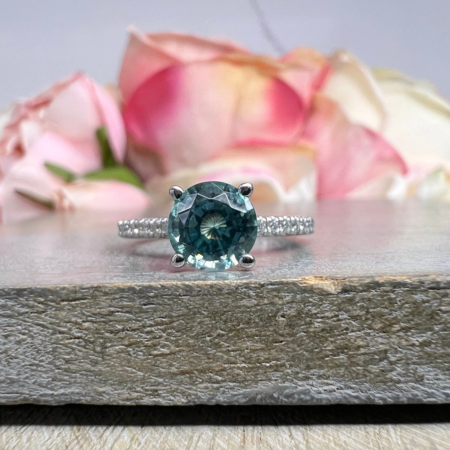 Round Neon Blue Paraiba Tourmaline Engagement Ring White Gold , Round Solitaire Paraiba Tourmaline Wedding Promise Ring Gift For Her  #6203