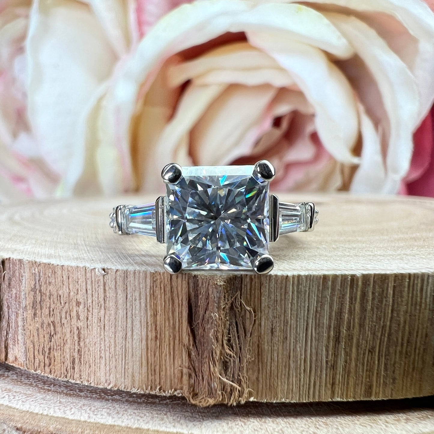 Radiant Cut Moissanite Engagement Ring White Gold Moissanite Engagement Ring For Women Unique Vintage Promise Wedding Anniversary Ring #7376