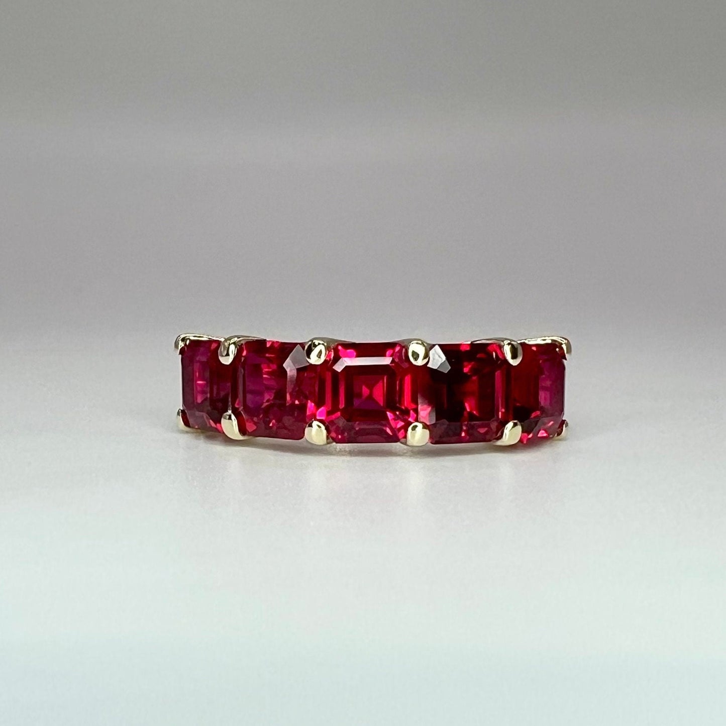 Ruby wedding band 14k solid gold, 5 stone asscher cut ruby band ring, July birthstone ring, ruby stacking rings, minimalist ruby ring, #6064