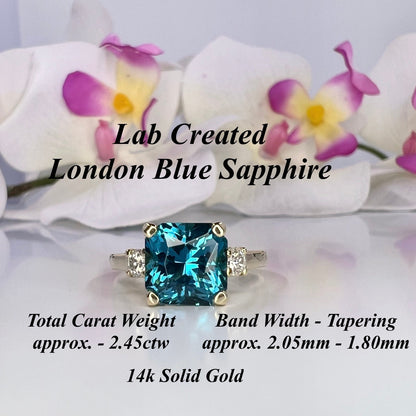 Blue Radiant Cut Engagement Ring With Moissanite Accents in 14K White Gold,  London Blue Wedding Ring, Gift For Her