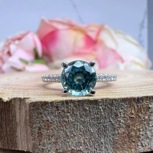 Round Neon Blue Paraiba Tourmaline Engagement Ring White Gold , Round Solitaire Paraiba Tourmaline Wedding Promise Ring Gift For Her  #6203