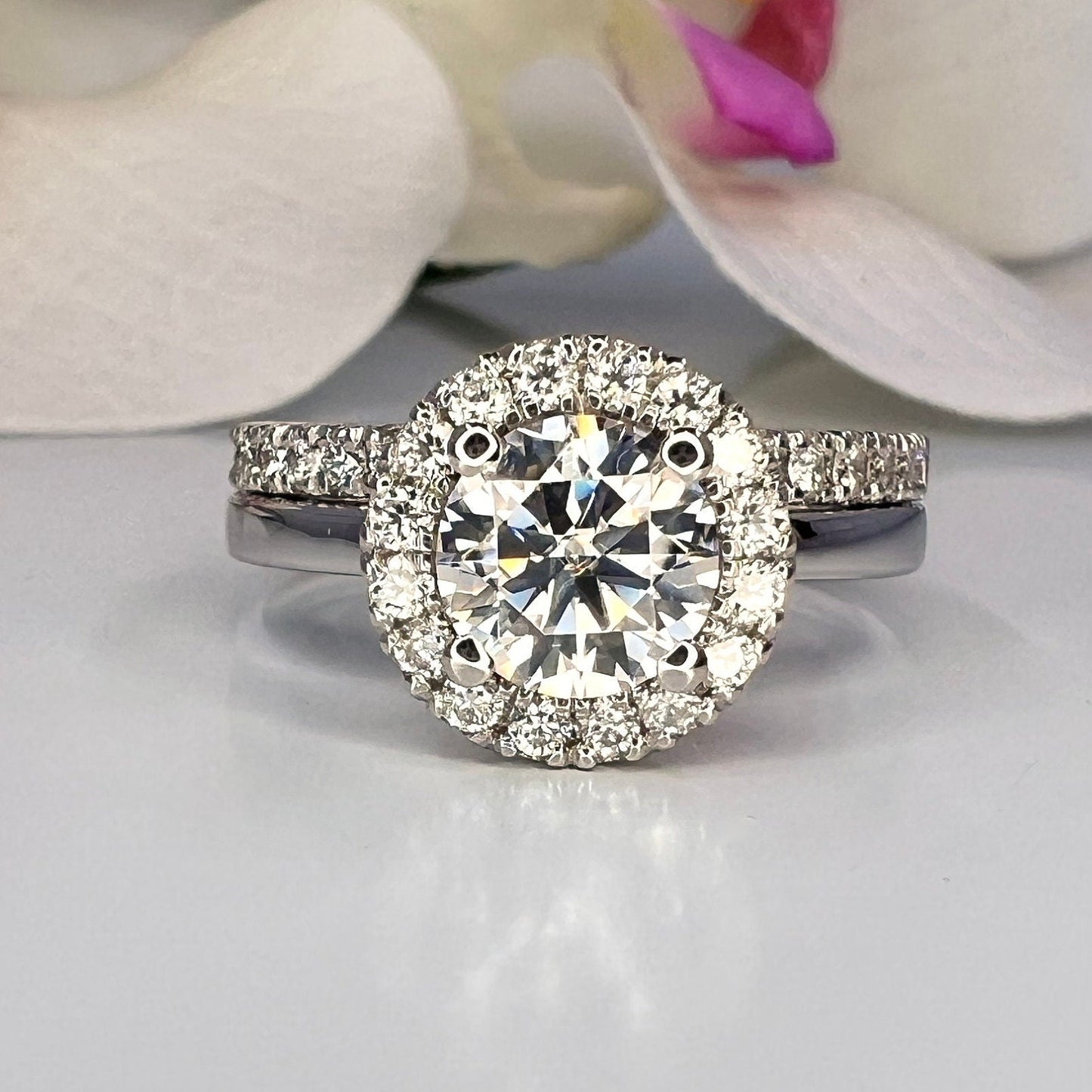 1.30 CTW Round lab grown diamond engagement ring 14k solid gold, round shaped halo lab grown cvd diamond ring Anniversary promise ring