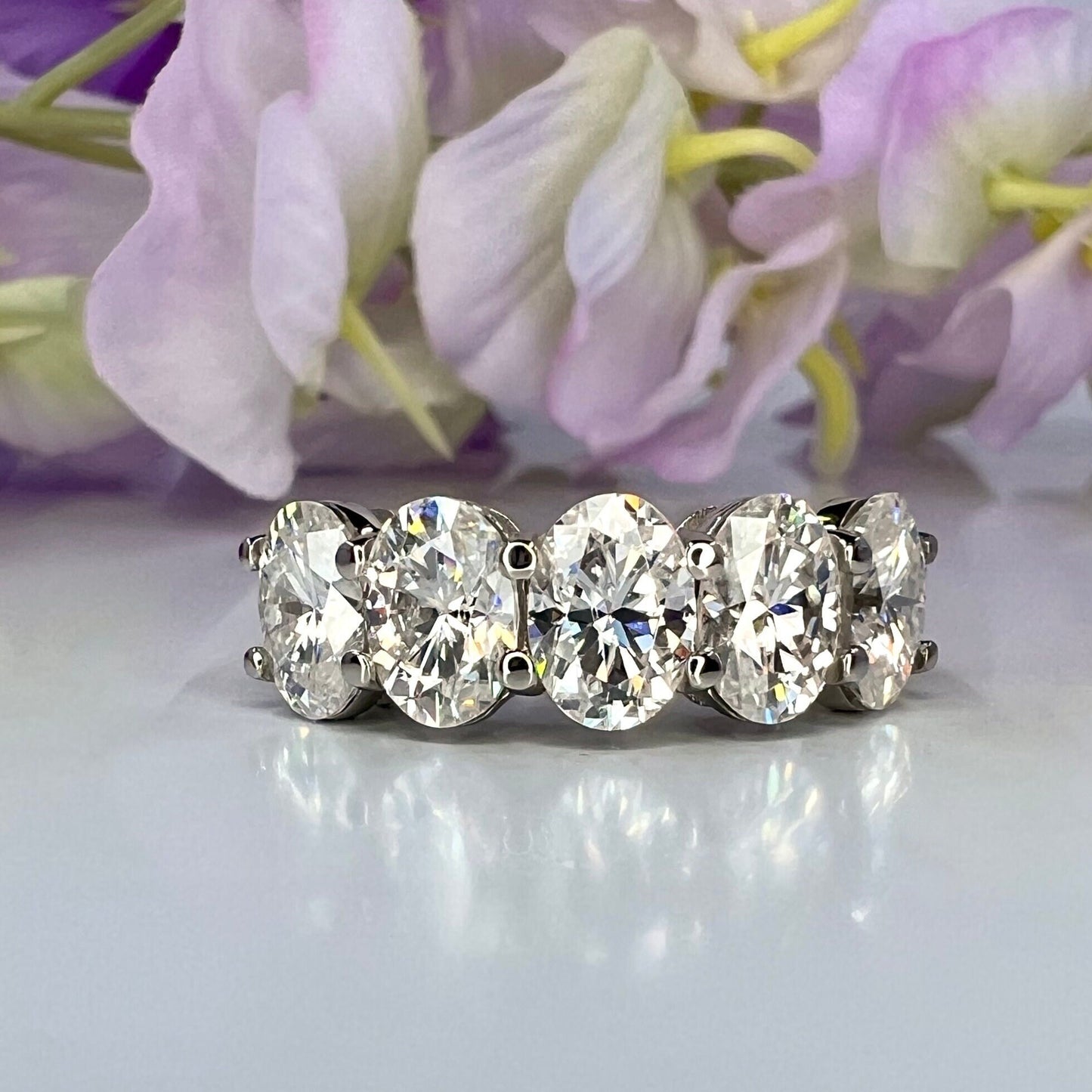 Lab grown diamond wedding band, Lab created diamond half eternity band 14k solid gold, 5 stone oval cut diamond ring, cvd diamond ring