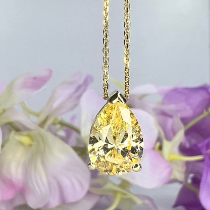 Pear Shape Solitaire Pendant Necklace, Yellow Simulated Diamond Pear Pendant Birthday Gift For Her, Teardrop Shape Pendant Necklace    #5697