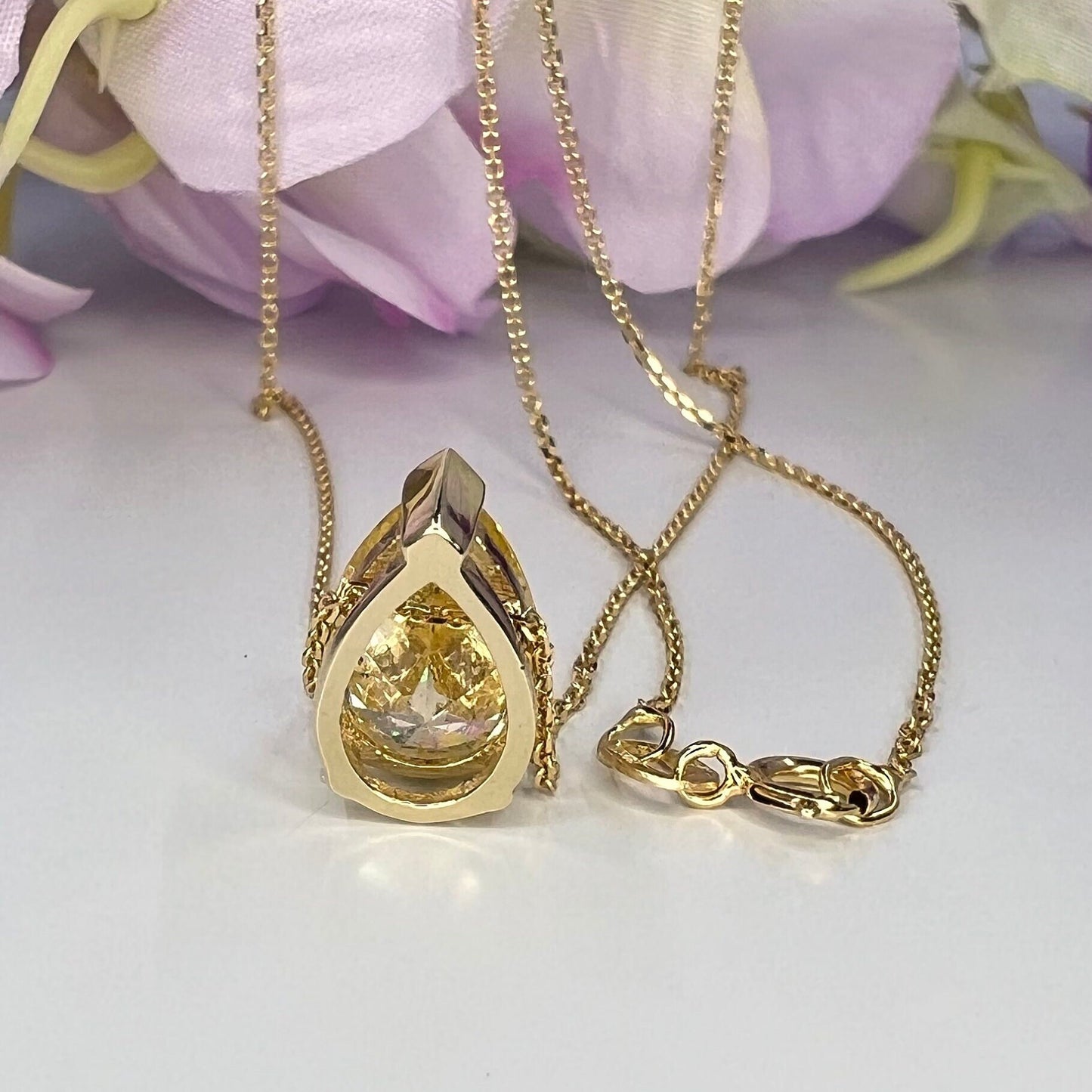 Pear Shape Solitaire Pendant Necklace, Yellow Simulated Diamond Pear Pendant Birthday Gift For Her, Teardrop Shape Pendant Necklace    #5697