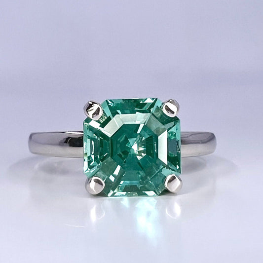 Asscher cut teal green tourmaline ring solid gold, paraiba tourmaline solitaire engagement ring, Unique green tourmaline wedding ring