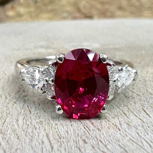 Oval Ruby Engagement Ring Vintage Unique White Gold Engagement Rings Women Pear Cluster Ring Moissanite Wedding Bridal Promise Rings #7326