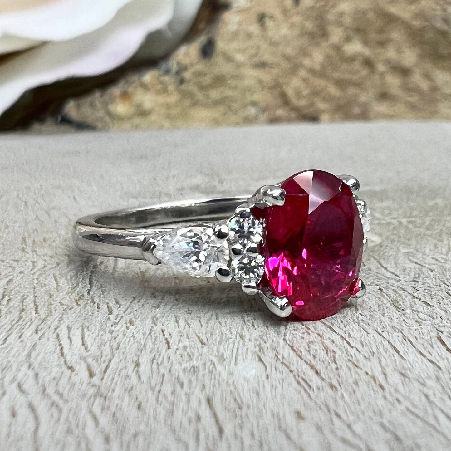 Oval Ruby Engagement Ring Vintage Unique White Gold Engagement Rings Women Pear Cluster Ring Moissanite Wedding Bridal Promise Rings #7326