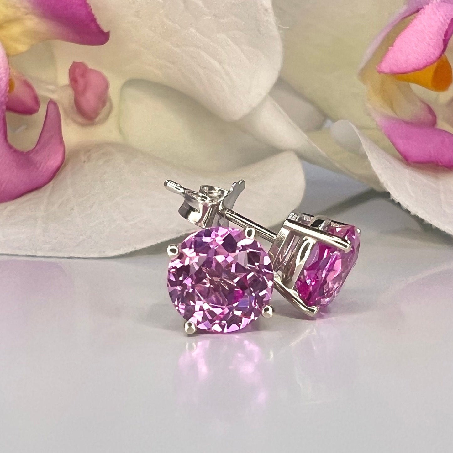 Round Ladies Studs / 2.00CTW / Pink Sapphire Earrings / Gift Ideas For Her / Everyday Earrings / Anniversary Gift / 14k Yellow Gold /  #6434