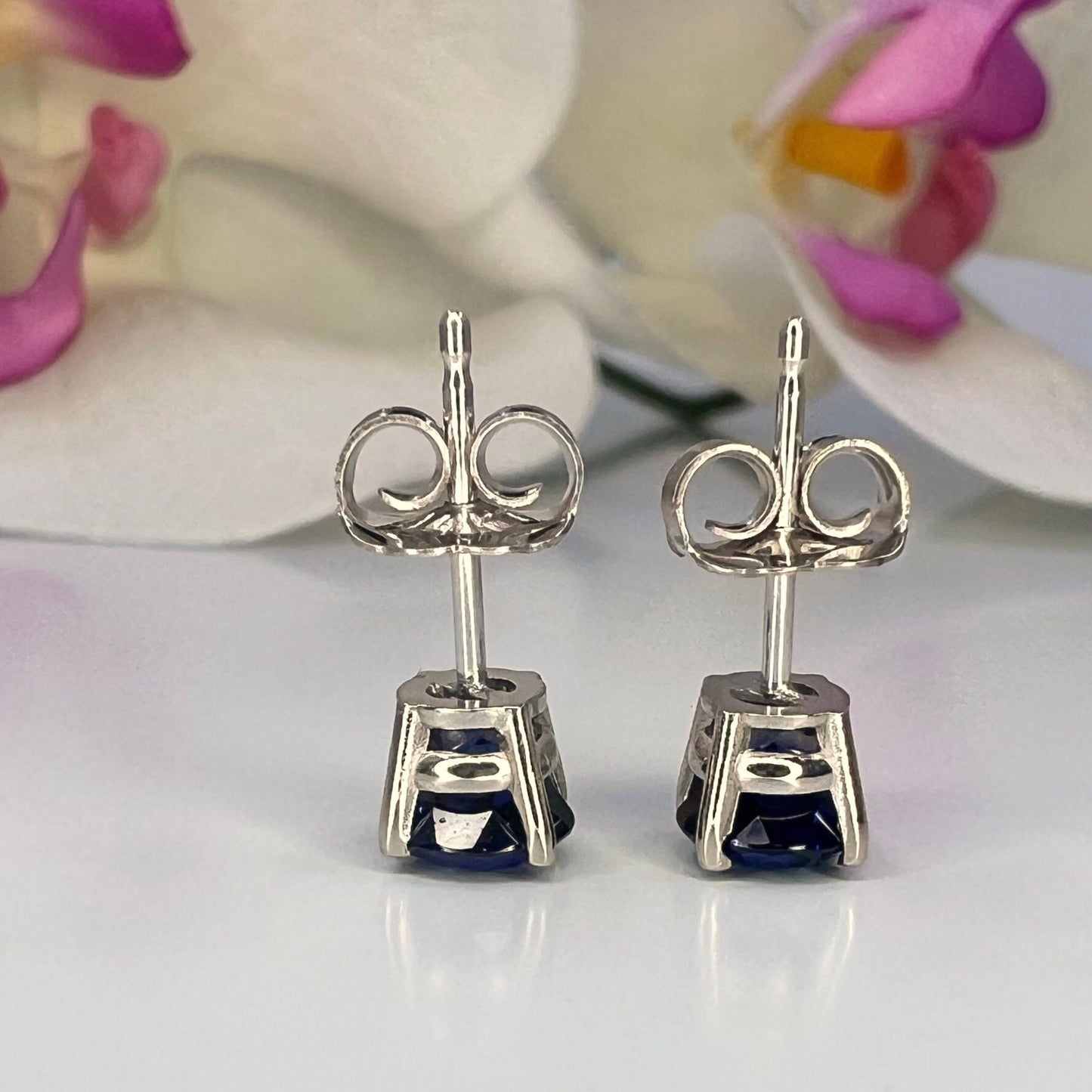 Sapphire Stud Earrings 14k White Gold, Blue Sapphire Earrings, Unisex Stud Earrings Solid 14k Gold, Sapphire Earrings Studs,  #5791