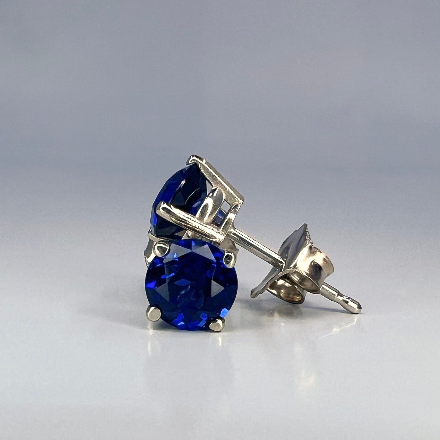 Sapphire Stud Earrings 14k White Gold, Blue Sapphire Earrings, Unisex Stud Earrings Solid 14k Gold, Sapphire Earrings Studs,  #5791