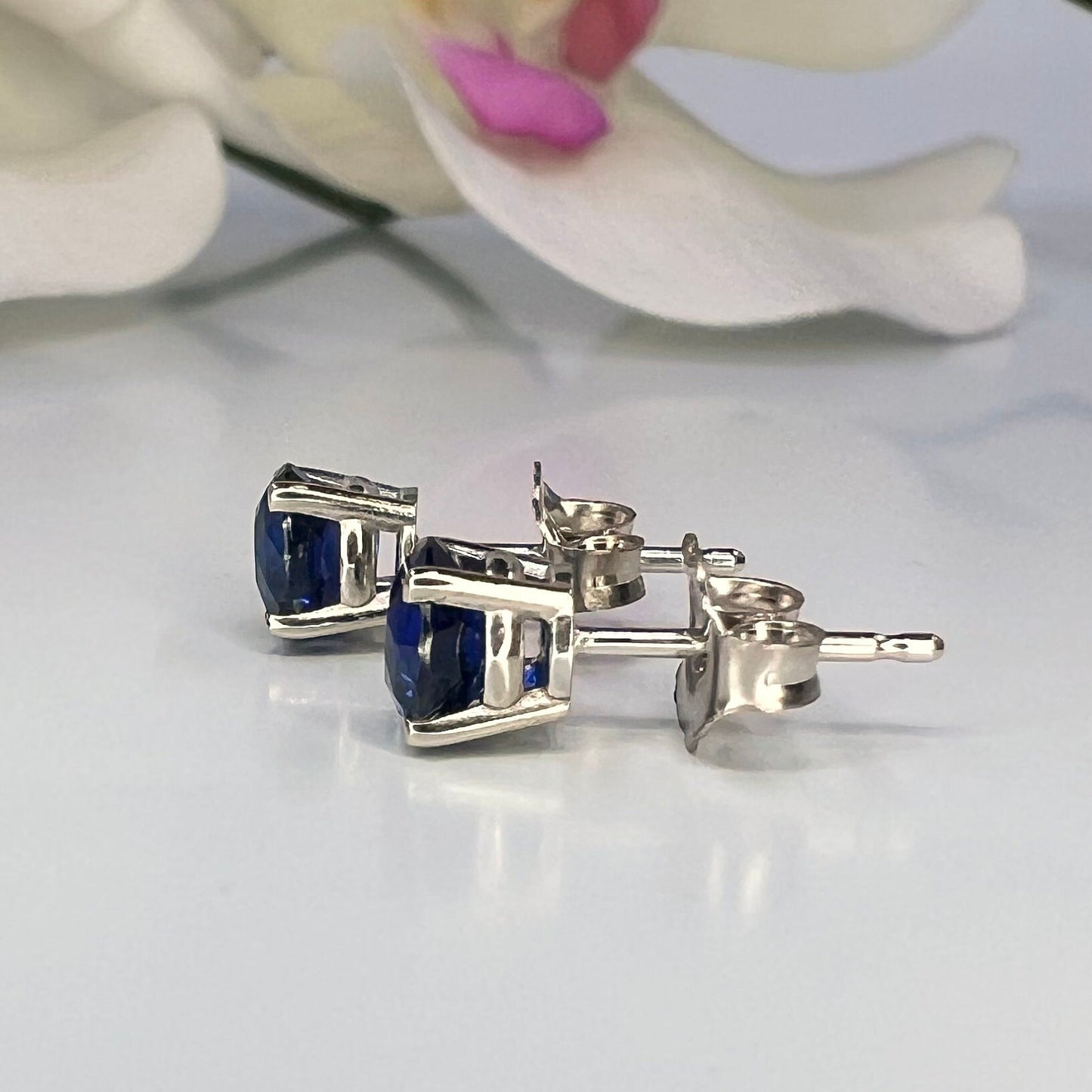 Sapphire Stud Earrings 14k White Gold, Blue Sapphire Earrings, Unisex Stud Earrings Solid 14k Gold, Sapphire Earrings Studs,  #5791