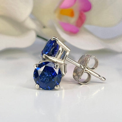 Sapphire Stud Earrings 14k White Gold, Blue Sapphire Earrings, Unisex Stud Earrings Solid 14k Gold, Sapphire Earrings Studs,  #5791