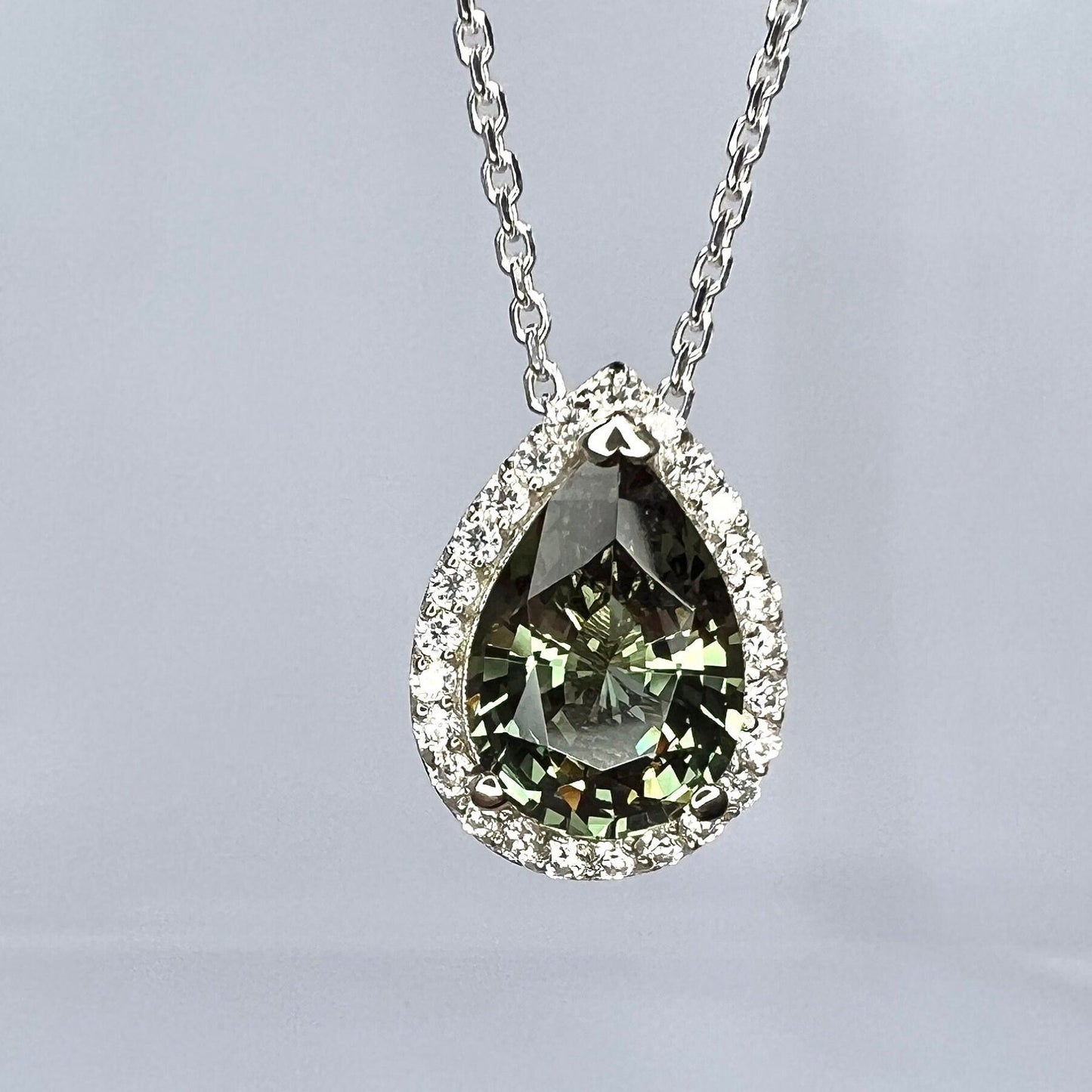 Olive green sapphire teardrop pendant necklace, Birthstone Necklace 14K solid gold, Unique pear shaped pendant necklace for women, #8003