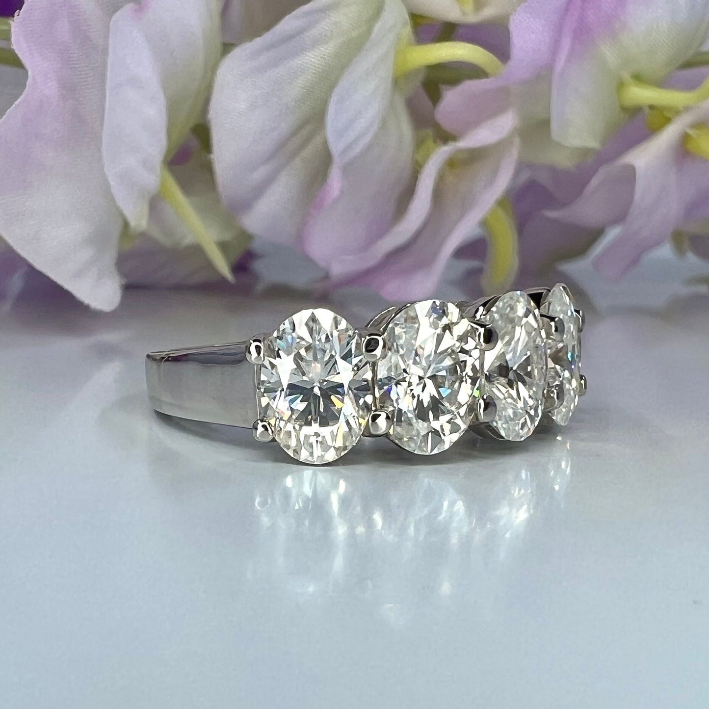 Lab grown diamond wedding band, Lab created diamond half eternity band 14k solid gold, 5 stone oval cut diamond ring, cvd diamond ring